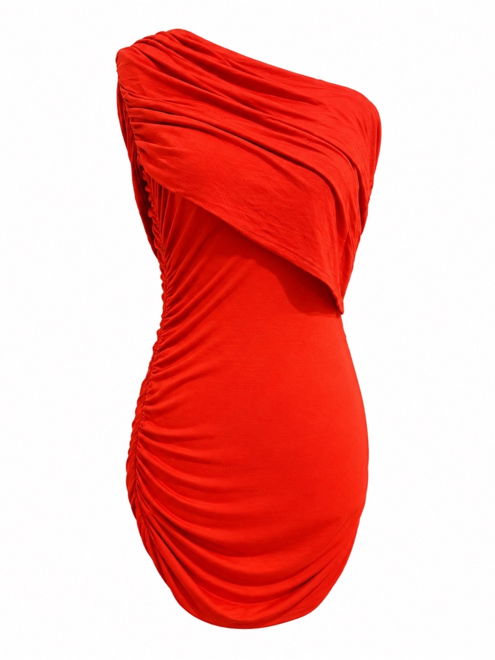 Body Central Red One-Shoulder Ruched Cocktail Dress